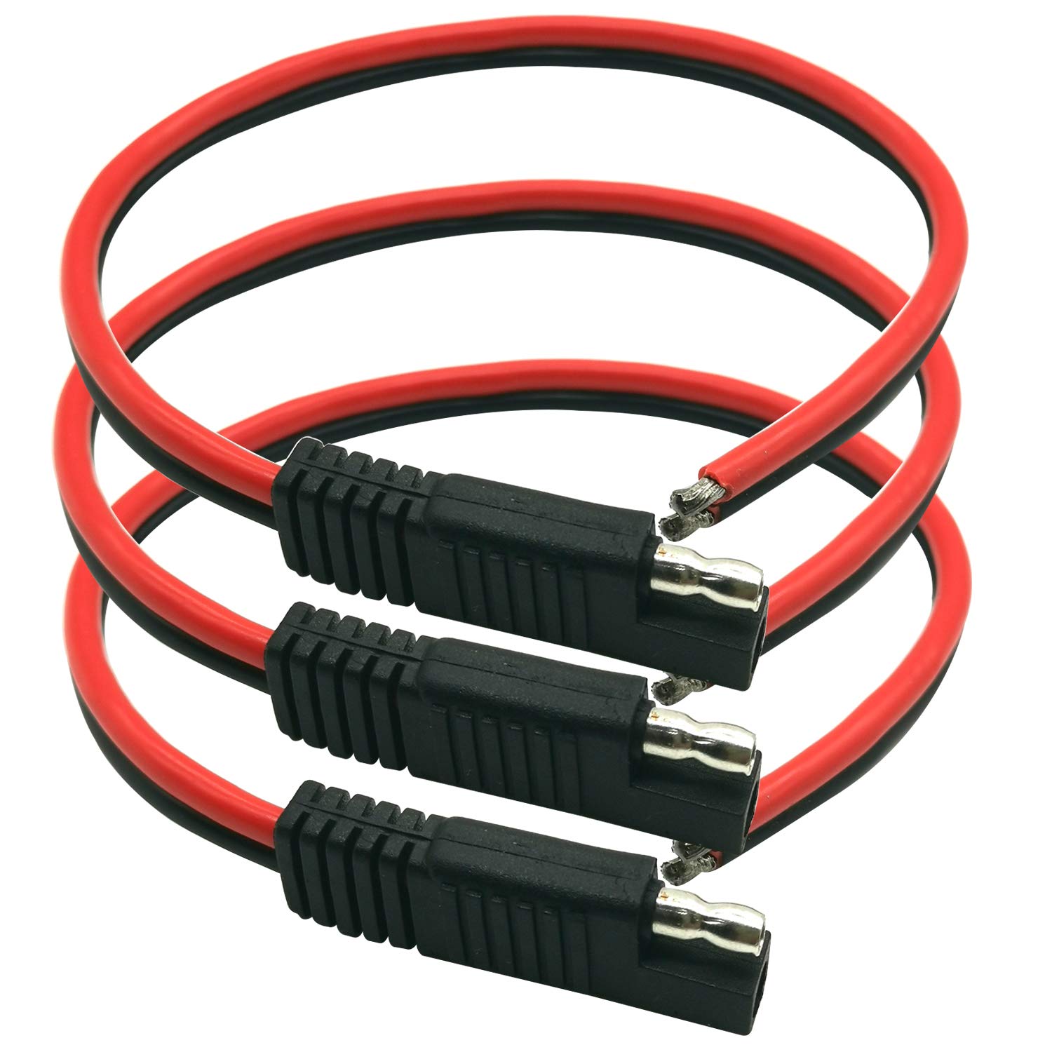 OUOU SAE Connector Cable SAE Connector Plug 2 Pin SAE Single Plug Quick Connector Disconnect Plug SAE Automotive Extension Cable for for Motorcycle, Car, Tractor (14AWG-3Pack)
