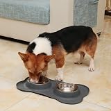 Pecute Dog Bowls Non Slip Stainless Steel Double Bowls Set Grey 14oz Each view 8