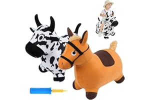 EKEPE Bouncy Hopper Cow & Horse 2 PCS, Inflatable Hopping Outdoor Ride on Bouncy Animal Play Toys with Pump, Birthday for Kids, Toddlers, Boys, Girls 3 4 5 6 Years Old