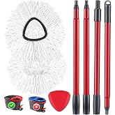 Spin Mop Replacement Head Compatible with O Ceda EasyWring 1-Tank System | 2 Microfiber Spin Mop Refills, 1 Triangle Mop Base Head and 4-Section Iron Mop Handle 30-58in for 1 Tank System (2+1+1)