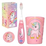 Lily's Home Kids Flashing Timer Toothbrush Kids with Soft Bristles, Rising Cup & Cover - Fun 2-Min Light-Up Brushing for Children - Toddler Soft Toothbrush Kit (Unicorn)