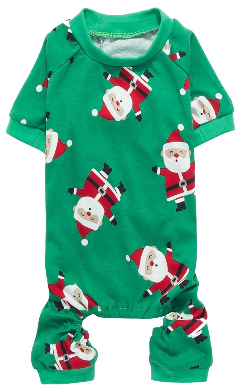 Lanyarco Green Santa Claus Christmas Puppy Cat Pajamas, Cotton Pet XMS Chihuahua Dog Pajamas PJS for XSmall Dogs Cats Kitten, Back 9" XSmall