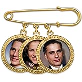 Gold Wedding Boutonniere Bouquet Memorial Photo Charm Pin Groom's Lapel or Bride's Flowers 3 Photos