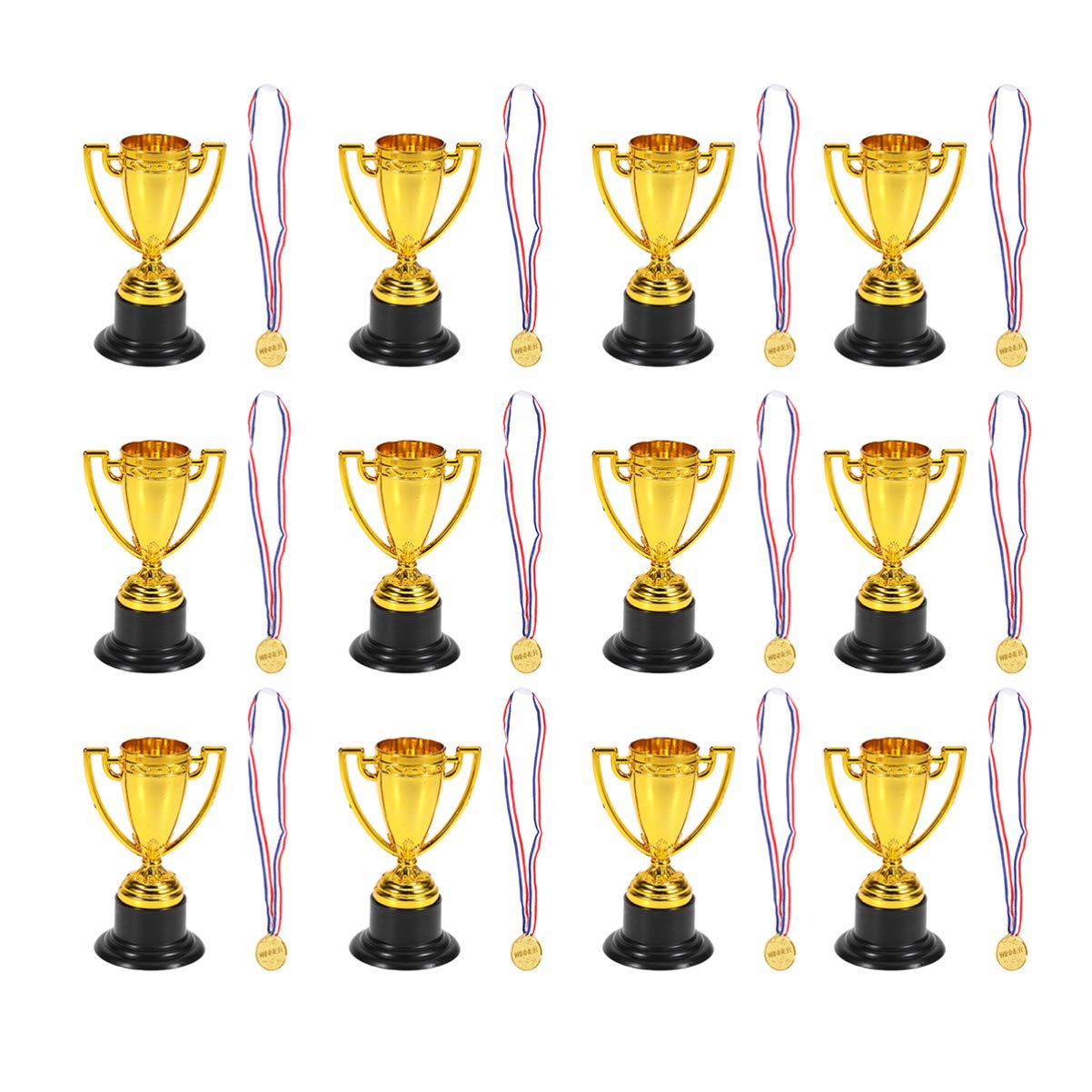 TOYANDONA 24Pcs Mini Plastic Trophies and Medals Set with Neck Ribbons for Kids Party Supplies Early Learning Awards Prizes for Competitions and Celebrations
