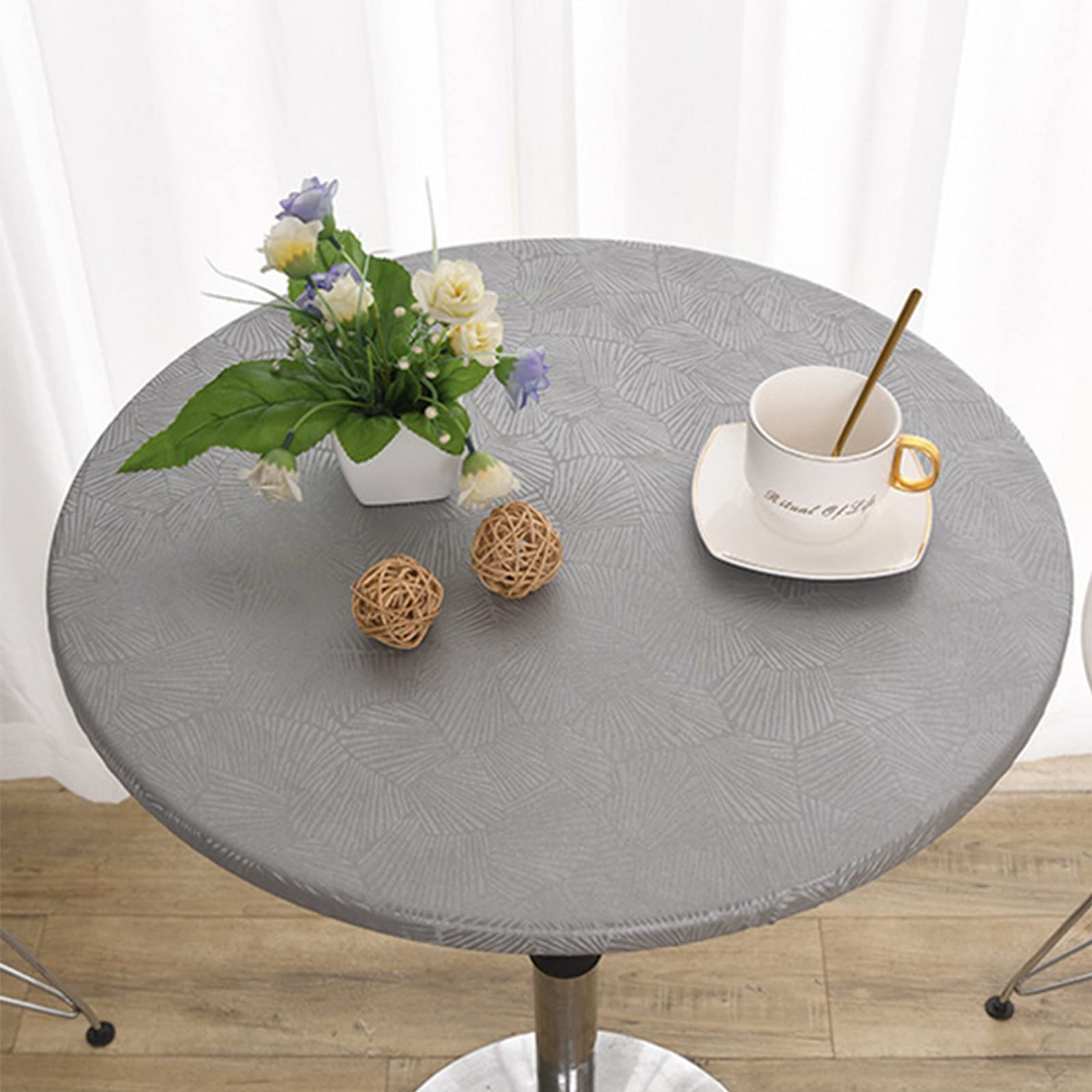 Topchances Round Table Cloth Waterproof Wipeable - Indoor Outdoor Patio Elastic Edged Vinyl Tablecloth Dining Table Cover Protector for Home Coffee Restaurant Party BBQ Picnic (Grey, Diameter 60cm)