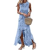 CHARTOU Women Two Pieces Skirt Sets Summer Cut Out Hi-Low Crochet Knit Long Dresses