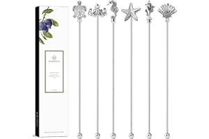 Homestia 7.5 Inches Stainless Steel Coffee Beverage Stirrers Drink Swizzle Stick with Animal Design, Set of 6 Cocktail Stirrers, Metal Cocktail Stir Sticks Stirring Drink Swizzle Stick Picks Tools