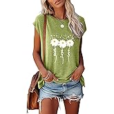 JNIFULI Womens Summer Tank Tops Crewneck Floral Print Loose Fit Raglan Sleeve Cute Graphic Tees T Shirts
