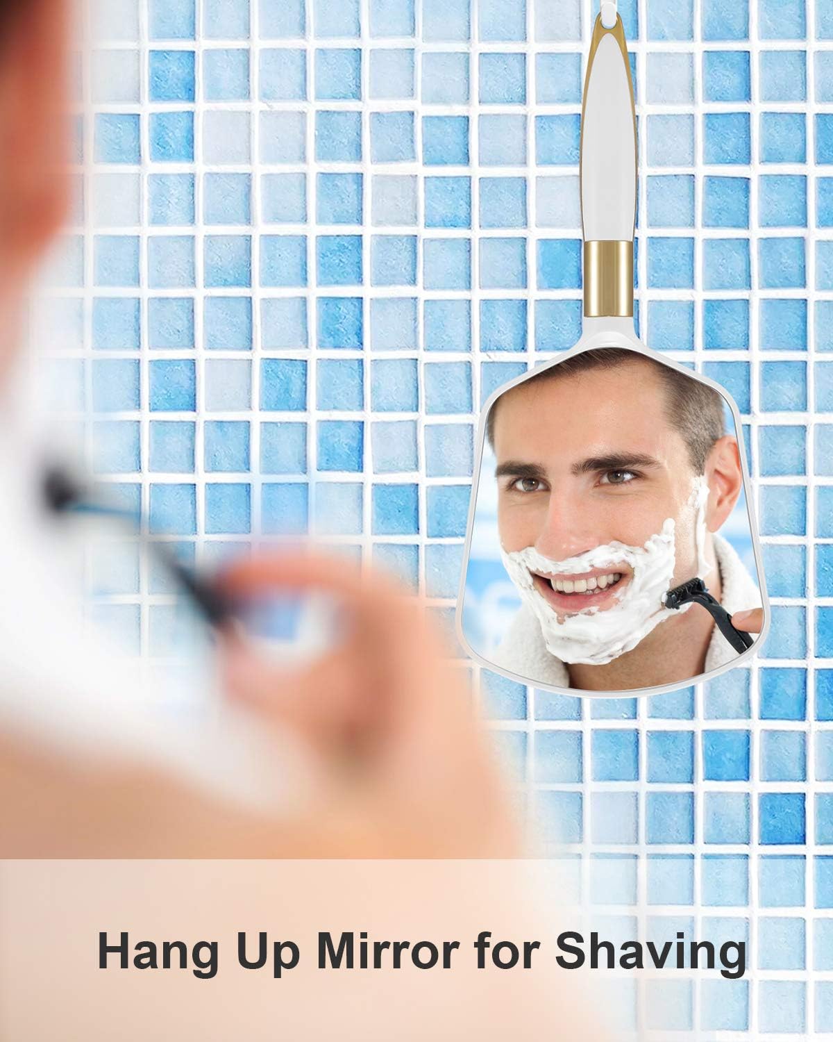 OMIRO Hand Mirror, Square White Handheld Mirror with Handle, 5.1" W x 9.5" L: Home & Kitchen