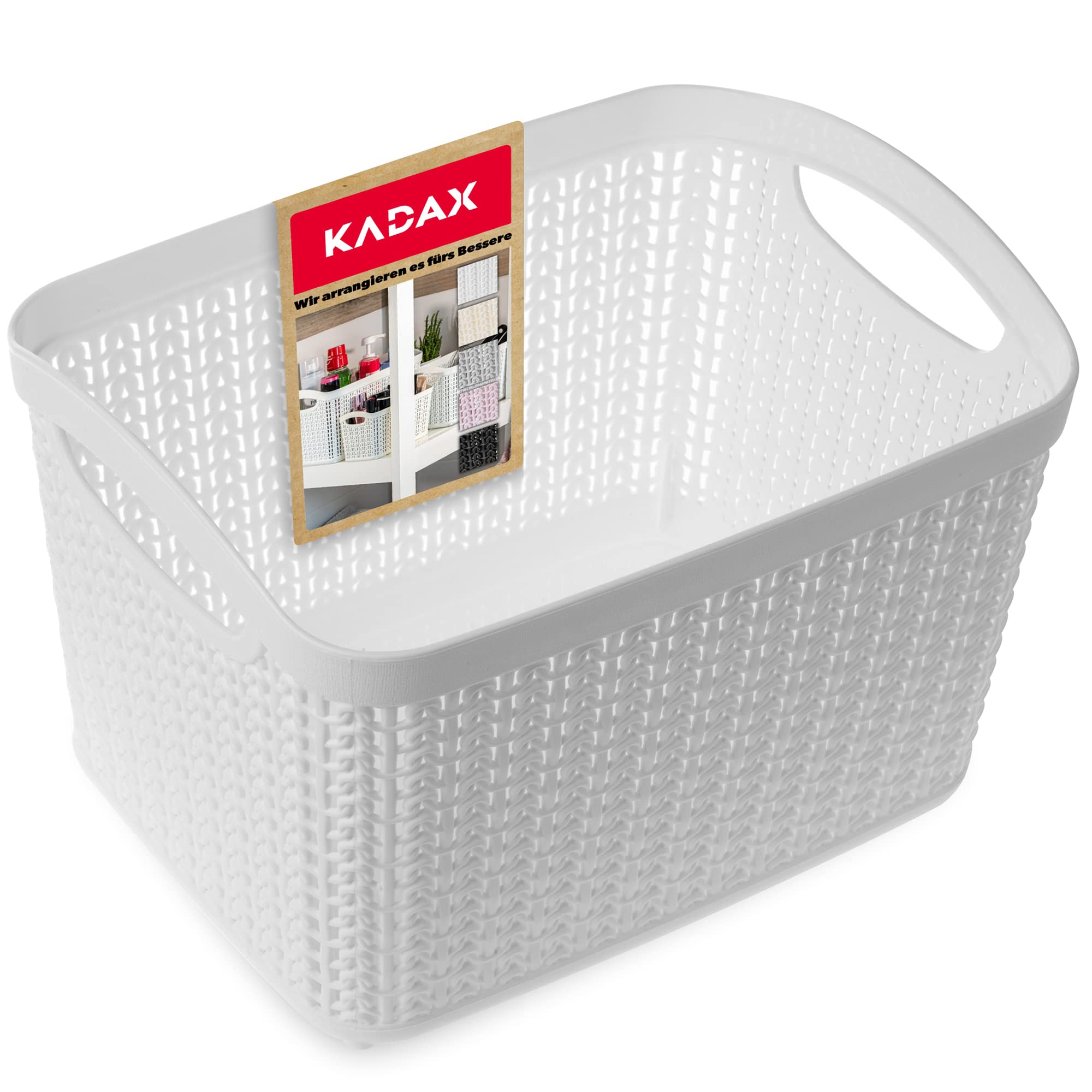 KADAX Open Storage Basket, Plastic Organiser with Handles in Multiple Colours, Rectangular Basket, Multifunctional Box, Shelf Container, Decorative Bin for around the home and office (6.6 L, White)