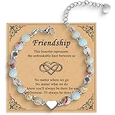 Freeunfet Best Friend Gift for Women Natural Stone Beads Friendship Bracelet with Heart Charm, Soul Sister Jewelry, Adjustable Stainless Steel BFF Gift