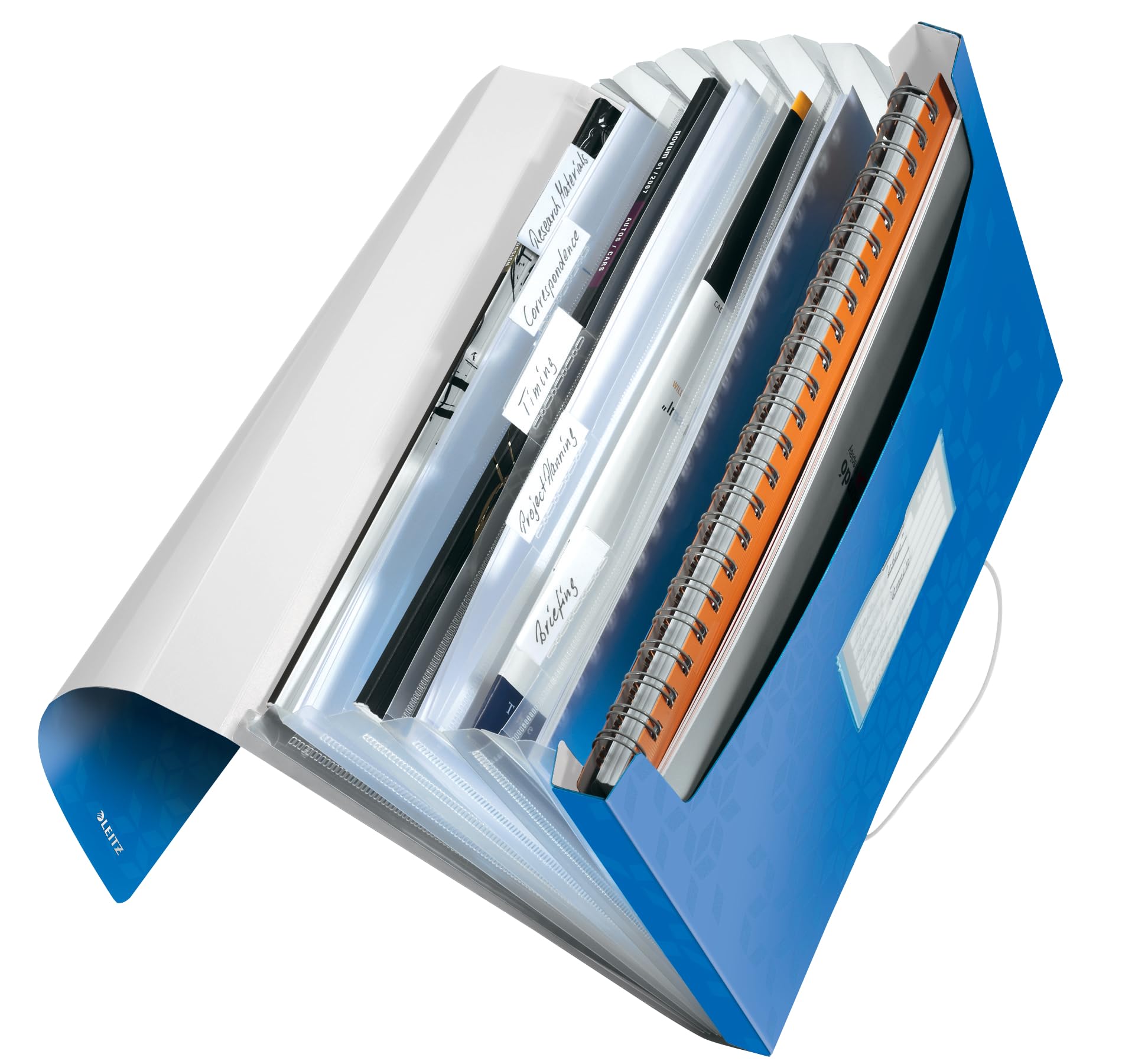 Leitz A4 Expanding File with 6 Compartments, Elastic Band Fastener, Metallic Blue, WOW Range, 45890036