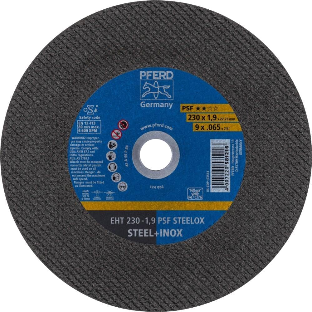 PFERD Cutting Disc, Pack of 5, 230 x 1.9 x 22.23 mm, Straight, PSF Steelox, 69198293 - for Steel and Stainless Steel (INOX)