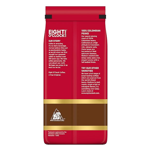 EIGHT O’CLOCK COFFEE 100% COLOMBIAN PEAKS GROUND COFFEE, MEDIUM ROAST, 30 OUNCE (PACK OF 1) – RICH, WINEY & FULL BODIED