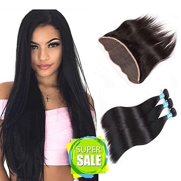 Amazon Com Brazilian Straight Hair With Frontal 3 Bundles