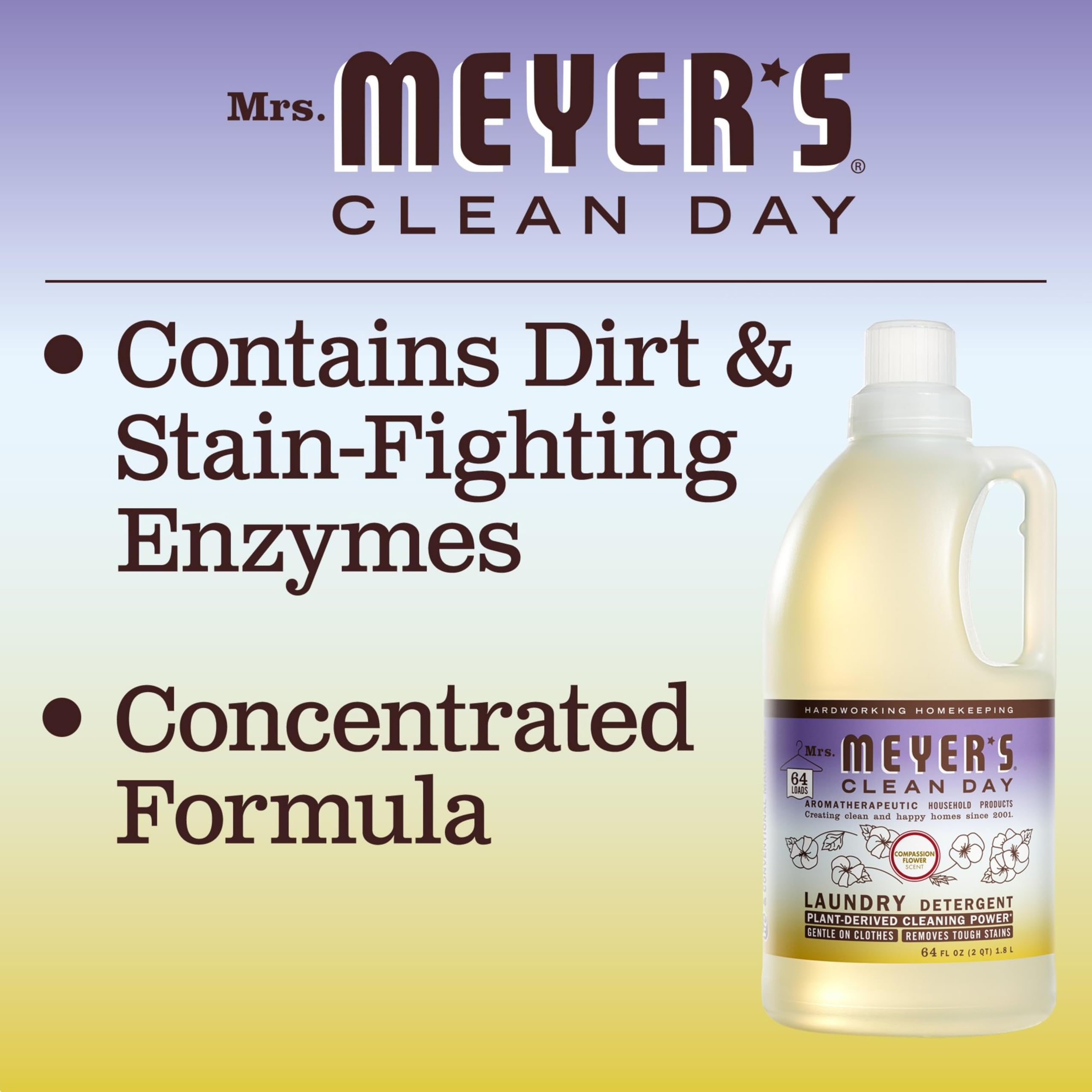 MRS. MEYER'S CLEAN DAY Liquid Laundry Detergent, Biodegradable Formula Infused with Essential Oils, Compassion Flower, 64 oz (64 Loads)