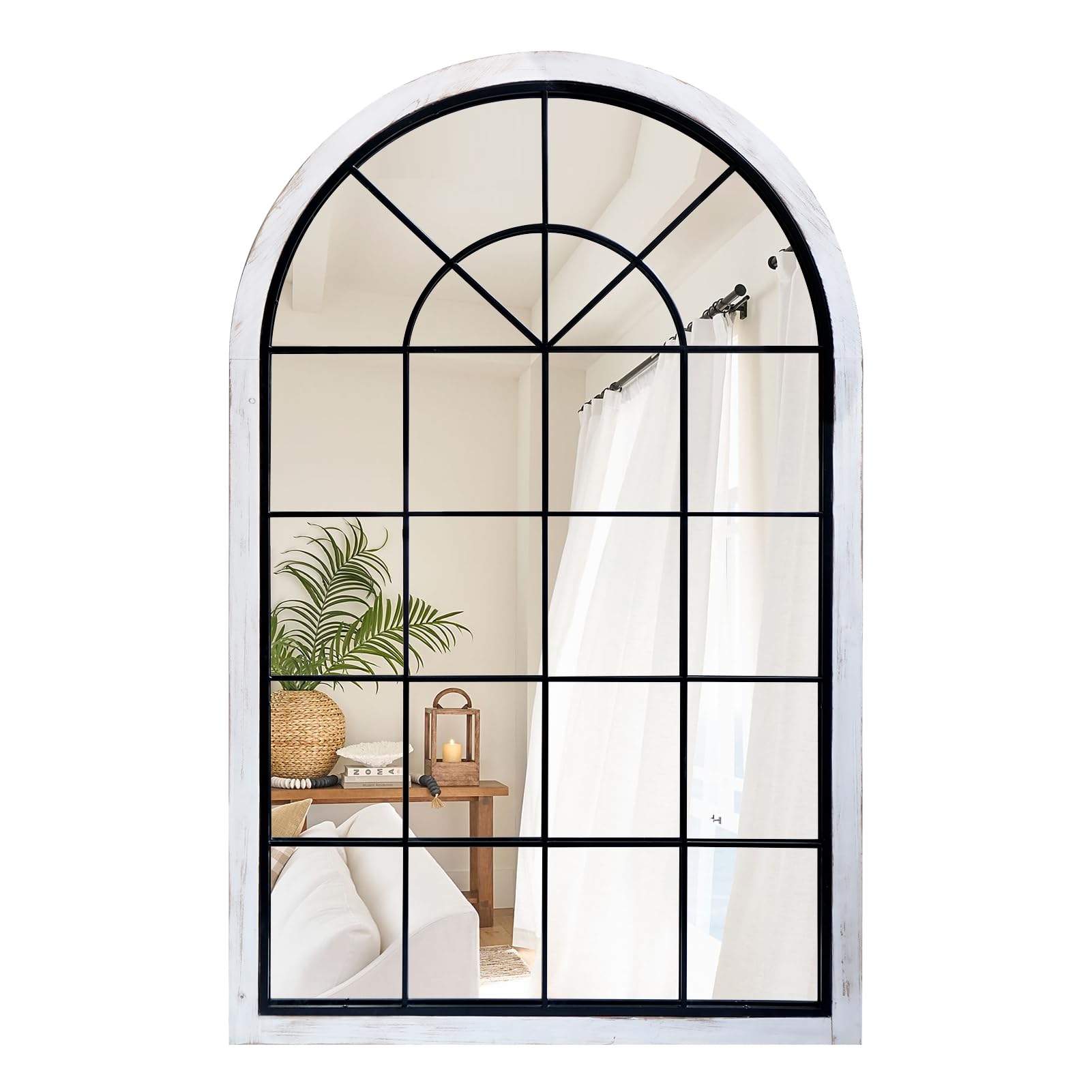 Photo 1 of *MINOR DAMAGE - USED*
G-LEAF Arched Farmhouse Window Wall Mirror 30"x48", Wood Framed Entry Rustic Accent Mirror for Living Room,Bedroom,Kitchen