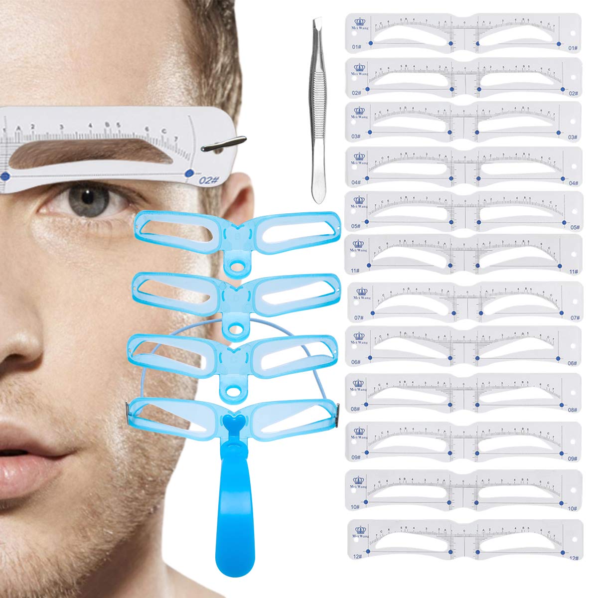 Madholly Men Eyebrow Stencils Shaping Kit- 12pcs Eyebrow Stencil Card+ 4pcs Plastic Eyebrow Drawing Shaping Template+ 1pcs 3.5inch Tweezers Set DIY Makeup Tools For Eyebrows Eyebrow Grooming Kit : Beauty