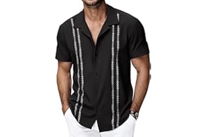 HMIYA Mens Cuban Guayabera Shirt Hawaiian Short Sleeve Dress Casual Shirt S-3XL 2026 New