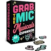 Grab The Mic Musicals Expansion Pack (50 Cards) - Base Game Required | 50 Musicals Challenge Cards, 2-15 Players. Perfect For Bad Singers at Sleepovers And Family Sing-Offs.
