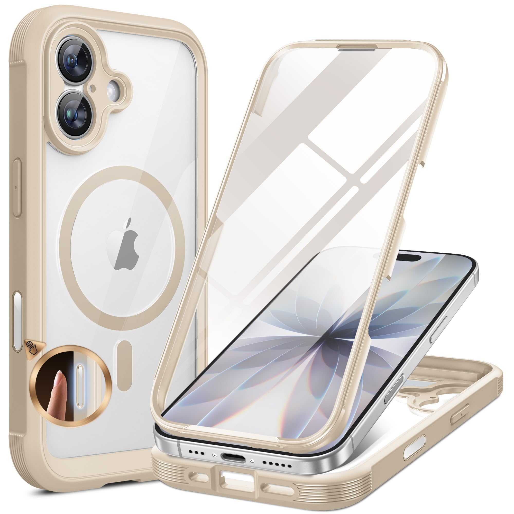 miracase for iPhone 17 Case 6.3'', Full-Body Military Grade Drop Protection Outdoor Phone case with Built-in Glass Screen &Camera Control,Easy Installation,No Gap,Compatible with MagSafe, Gold