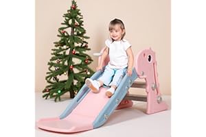 Nyeekoy 3 in 1 Toddler Slide, Kids Slide Climber Playset with Basketball Hoop, Indoor and Outdoor Playground for Kids, Folding Design Freestanding Baby Slide, Easy Assembly