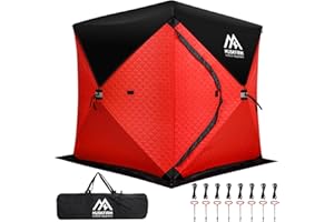 HUSKFIRM Ice Fishing Tent Insulated Ice Shanty with Extra Rain Cover - 3 Person Pop-Up Ice Fishing Shelter with Two Door, Two Window, 2 Air Vents, Storage Pockets, Ice Anchors, Ropes, Carrying Bag