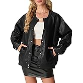 Lepunuo Women's Faux Leather Bomber Jacket Casual Loose Leather Moto Biker Coat Fall Fashion Winter Outfits
