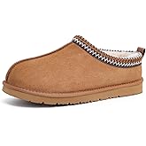 FIHCH Mens Slippers Genuine Suede Fuzzy Slippers Indoor and Outdoor Cozy House Shoes Memory Foam Non-Slip Footwear Winter Warm Clogs