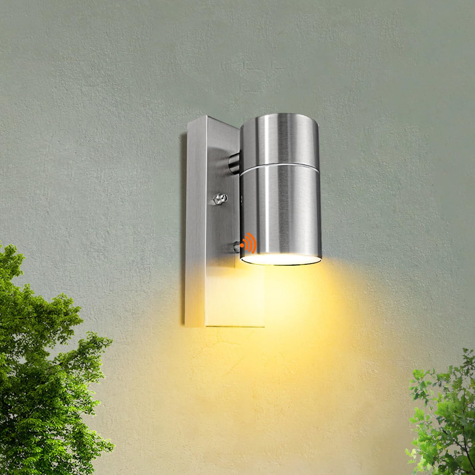 HiBay Dusk to Dawn Sensor Outdoor Wall Lights Mains Powered, Stainless Steel Outside Wall Light IP44 Waterproof Outdoor Security Lamps for Front Door, Garden, Porch, Incl. 5W GU10 Bulbs Warm White