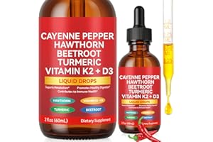VORTEXONIX Cayenne Pepper Drops, Liquid Cayenne Pepper Organic, Cayenne Health Supplements, Cayenne Pepper Hawthorn Beet Root Turmeric Curcumin, Vitamin K2 & D3, Vegan-Friendly- 2 Fl Oz