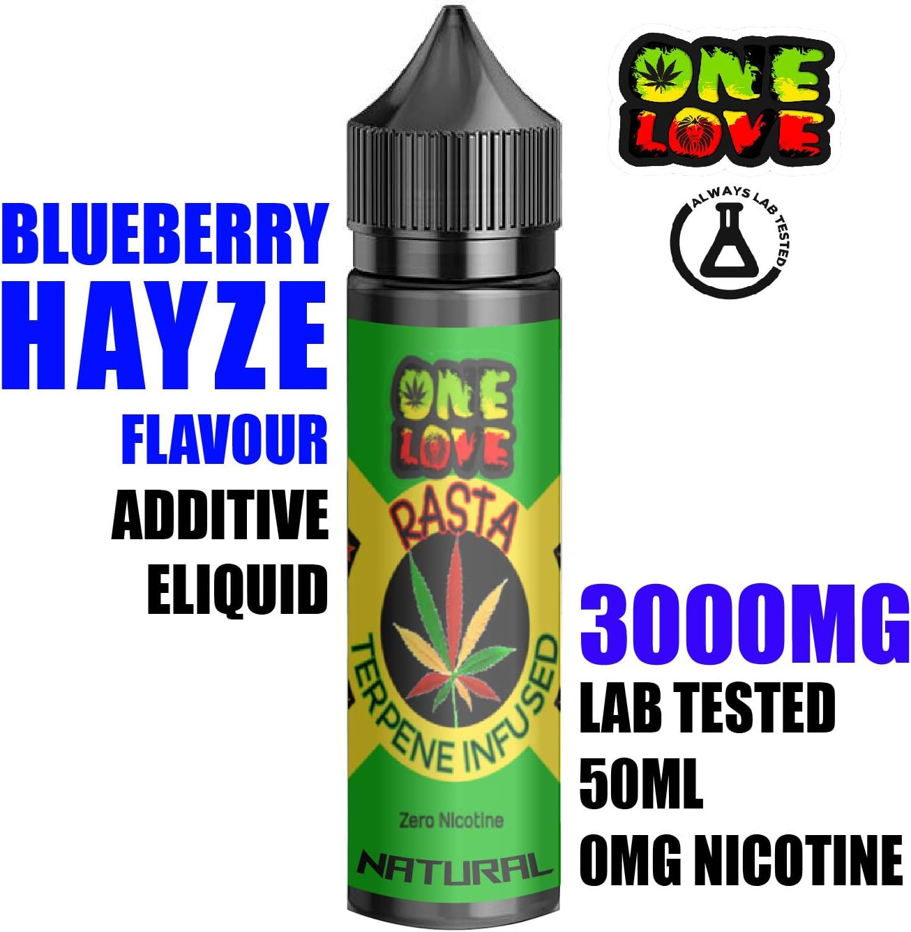 OneLoveRasta Eliquid | 3000MG Mixed Fruit Menthol Blueberry Flavour + Natural Terpenes | Vape Juice Oil e Liquids 50ml | Helps with Anxiety Pain Relief Stress & Sleep (Blueberry Haze)