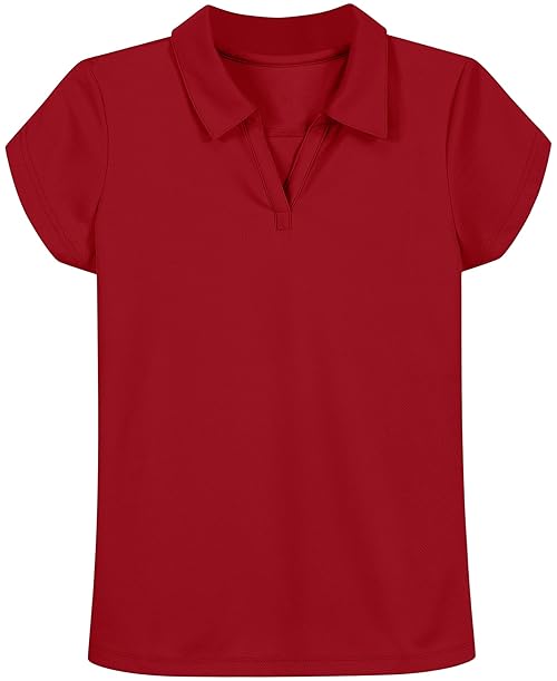 IZOD Girls School Uniform Short Sleeve Shirt, Button Closure, Moisture Wicking/Performance Material, Fade Resistant Polo, Red, 7 US