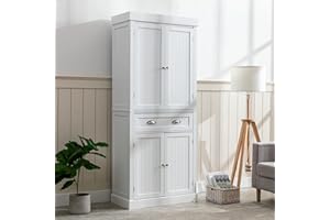 Squireewo 72" Freestanding Kitchen Pantry Storage Cabinet with Doors and Adjustable Shelves,Storage Cupboard with Large Drawer for Kitchen,Bathroom or Hallway,White
