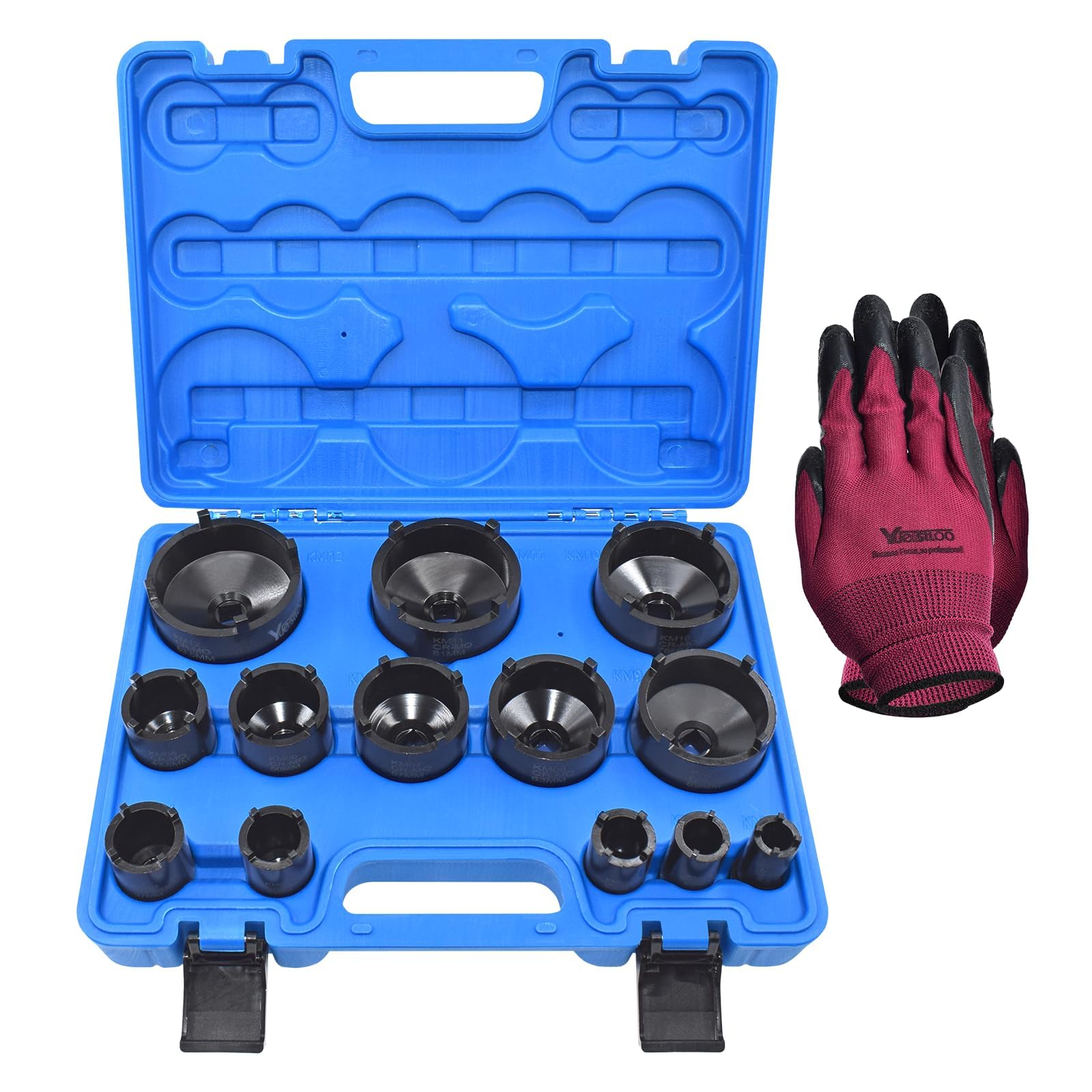 Photo 1 of Yuesstloo 13 PCS Spindle Nuts Socket Kit Ball Joints Axle Locknut Remove Install Locking Hub Socket for KM Groove Nuts, Compatible with GM, Ford, GMC and Dodge, 4 Teeth Exterior with 1/2'' Drive