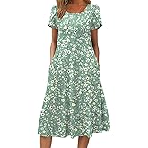 ZEAGOO Womens Casual Dresses for Summer Short Sleeve Flare Midi Dress Loose Flowy Beach Sundress