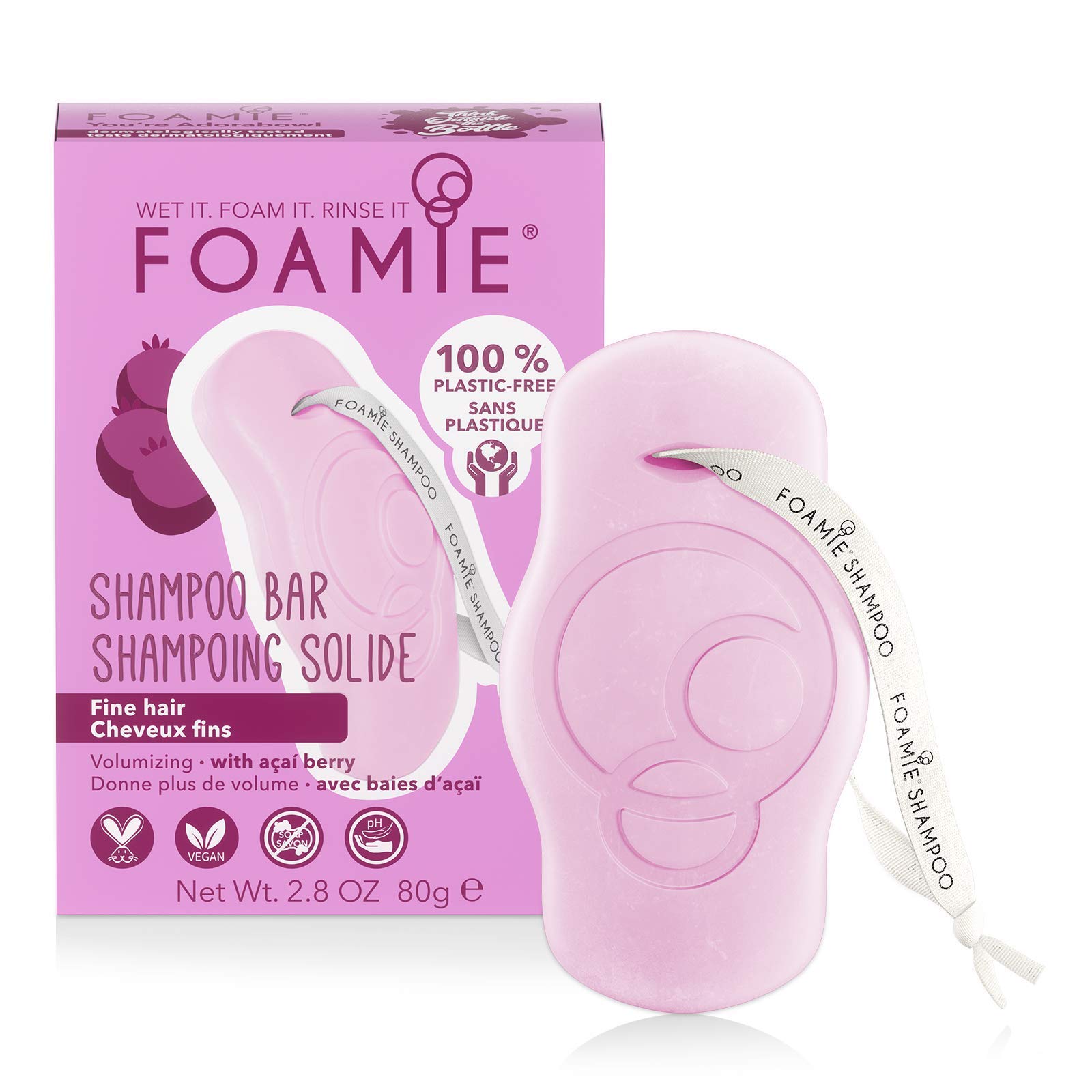 FOAMIE Shampoo Bar, Acai for Volume, Plastic-Free, pH-Balanced, Soap-Free, No Sulphates or Parabens. Made in the UK.
