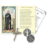 Trendzeen St Peregrine Prayer Card - Laminated Saint Peregrine Laziosi Holy Card, Devotional Token, Silver Handheld Cross, The Lord's Prayer - Patron Saint of Cancer Themed Set of 4 Items