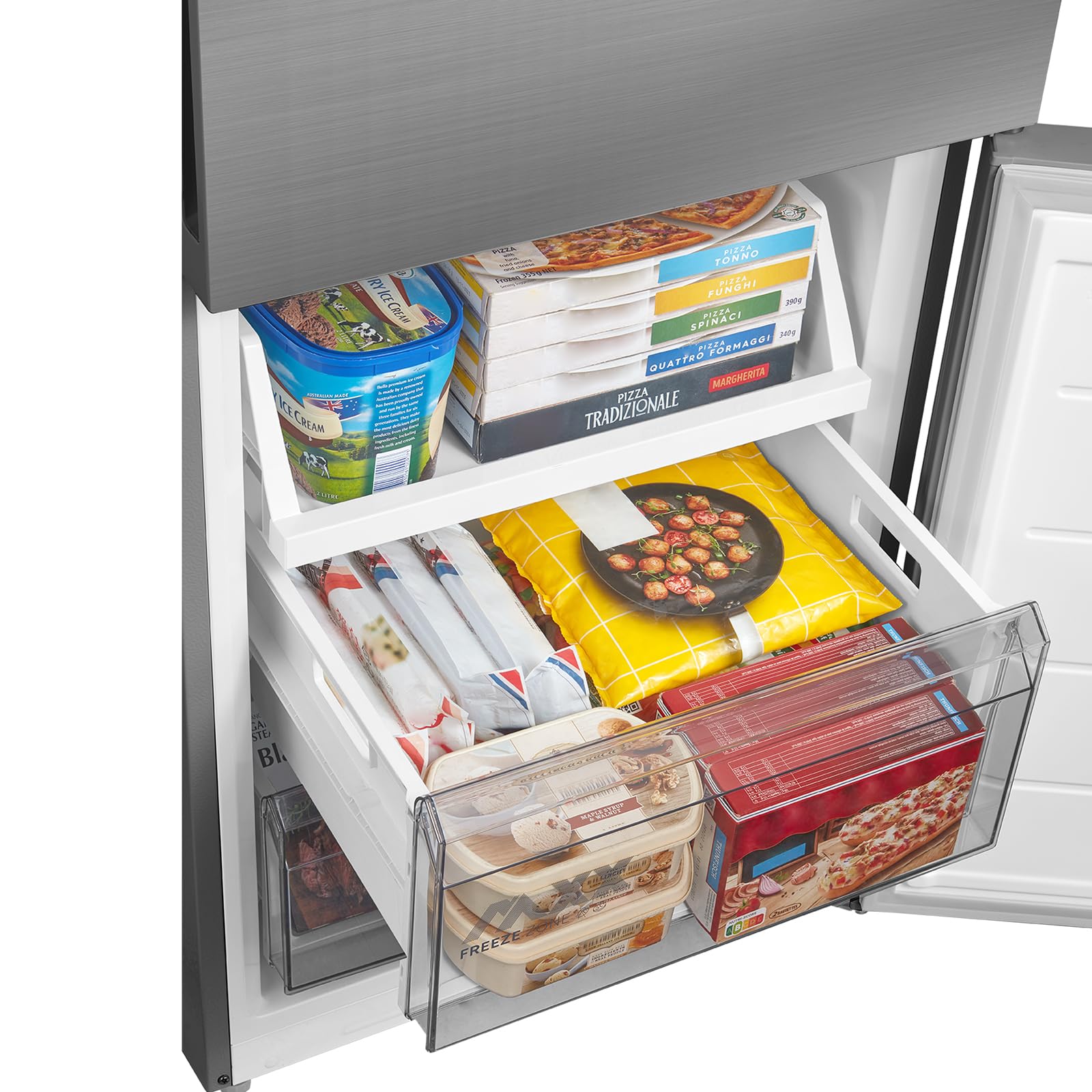 Midea 443L Kühl-Gefrierkombination SPACE MASTER, 201 cm, NoFrost, Multi-Airflow, -24° 4-Sterne-Gefrierfach, SuperKühlen & SuperGefrieren, LED, 35 dB, Maxx Fresh Zone, Edelstahl-Optik, MDRB600MME46 4