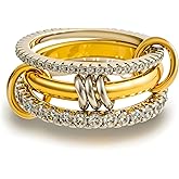 SLYSZMC Gold Stackable Rings for Women, Non-Tarnish 18k Gold Plated Cubic Zirconia Rings, Dainty Silver and Gold Mixed Metal Multi-Link Connected Ring Set