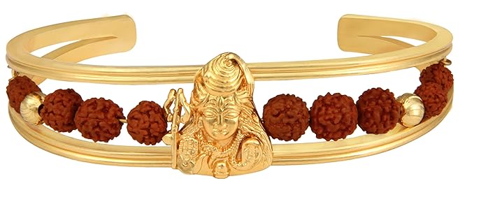 Rudraksh Gold Shiva Cuff Kada Bracelet for Men