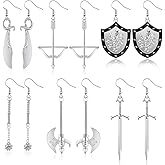 Fabbay 6 Pairs Gothic Dagger Earrings Medieval Jewelry Renaissance Dangle Sword Vampire Skull Axe Earrings for Women Party