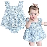 Simplee kids Baby Infant Girls Summer Romper Dress Summer Cotton Ruffle Sleeve Floral Onesie for 12 Months B-light Blue