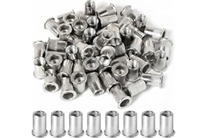 WANNABI 100pcs Stainless Steel 1/4"-20 Rivet Nuts Threaded Insert Nutsert Rivnuts