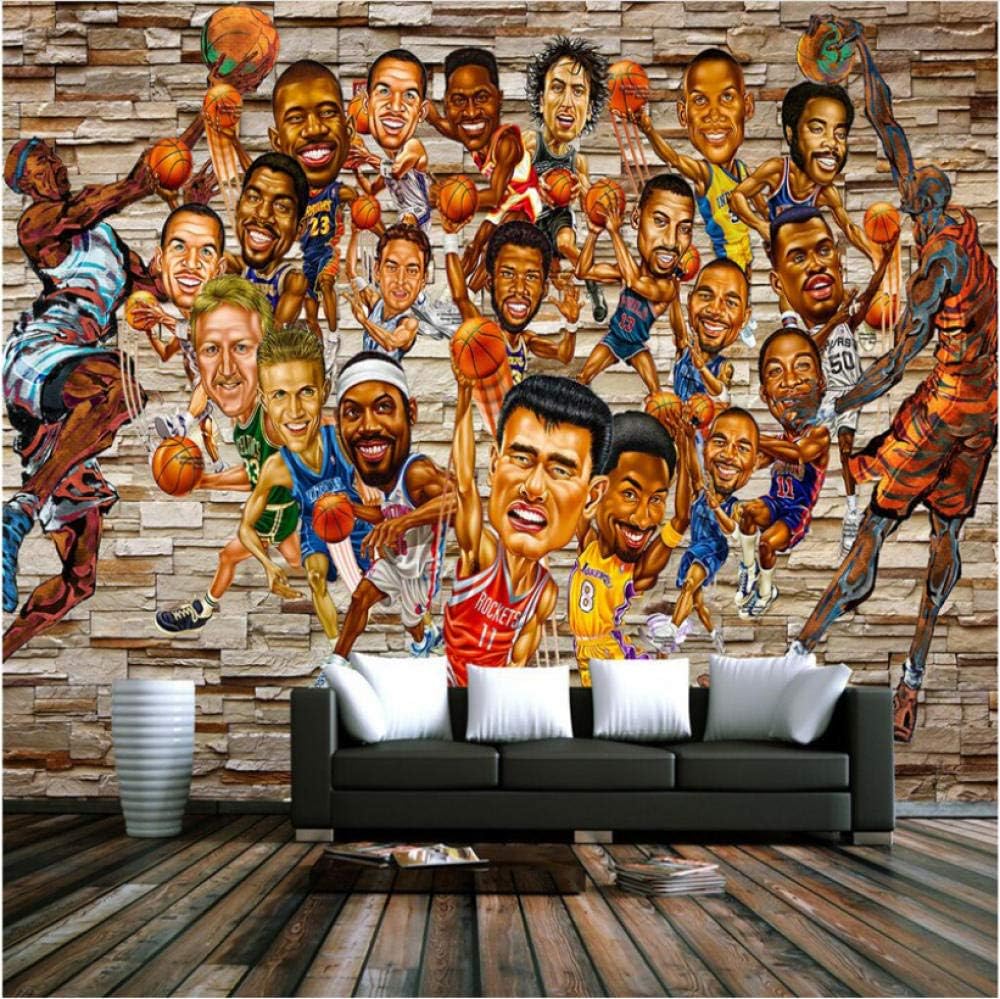 Deco Indoor Wall Murals Personalized NBA Characters 3D Wallpapers Brick Retro Basketball Star Wall Murals Non-Woven Wall Papers Home Decor Living Room-300 X 250CM