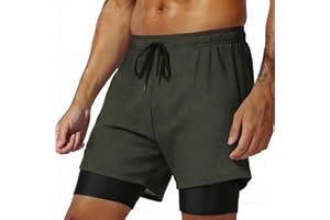 Gym Shorts for Men 2 in 1 Quick Dry Shorts with Pockets Casual Lightweight Breathable Running Shorts with Liner