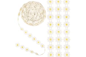 QXUJI 10 Yards Daisy Decorating Lace Trims, Daisy Sunflower Ribbon, for Sewing Embroidery and Art Craft Projects, Wedding Dresses, Women's Hair Band Decoration, Yellow