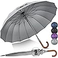 ZOMAKE Large Stick Umbrella with Wood Hook Handle 55 Inch, Automatic Open Classic Golf Umbrellas Windproof 16 Ribs, Curved Handle Business Cane, Long J Hook for Gentlemen Women