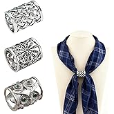 ZGGAZCA 3Pcs Scarf Ring Slide Clips for Women Western Neck Rings and Slides for Scarves Vintage Silver Tone Metal Buckle Holder Charms Clasps