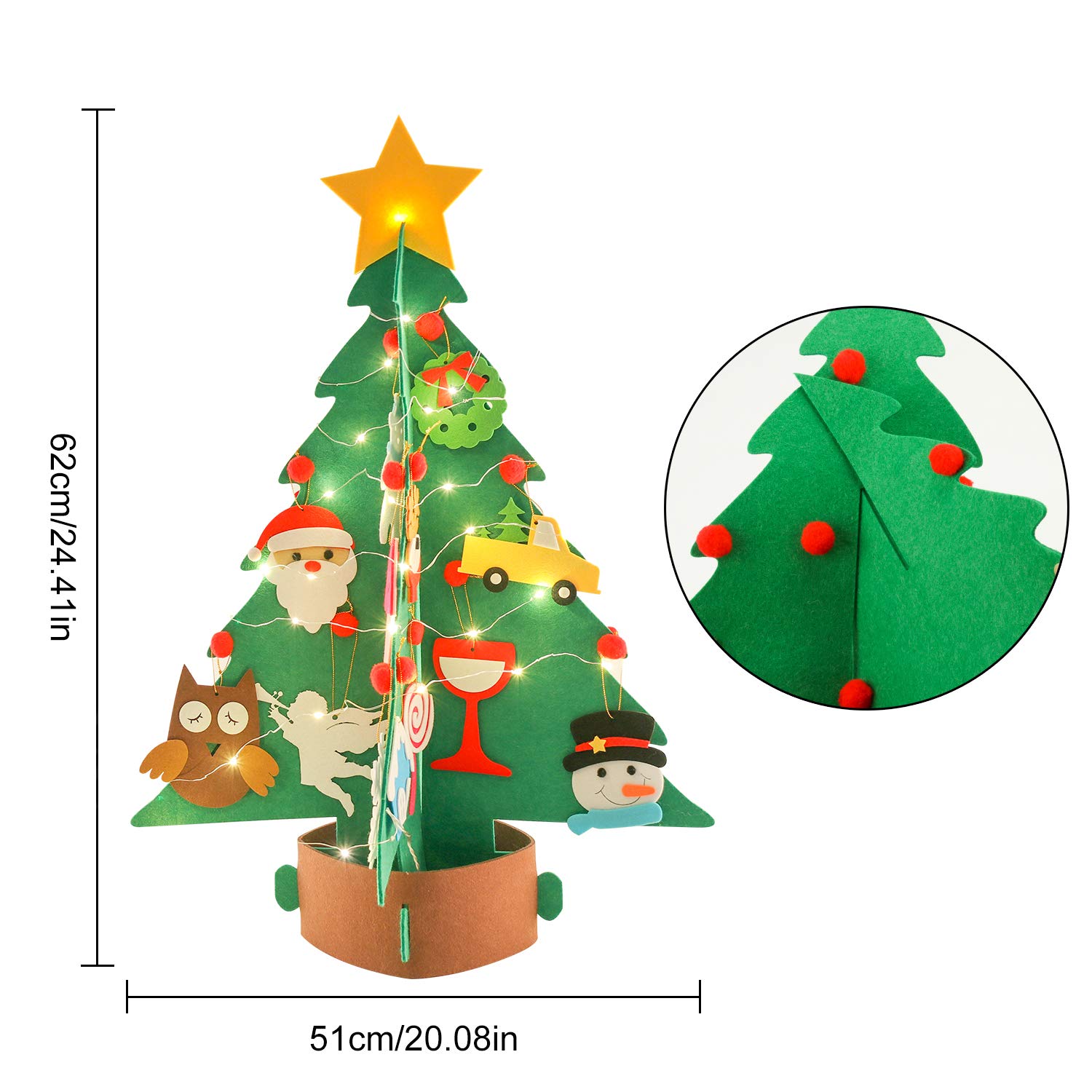 Fansport 3D DIY Felt Christmas Tree Set with 26 Pcs Xmas Ornaments for Christmas Decor, Upgraded DIY Christmas Tree for Christmas Tree for Kids Xmas Decoration